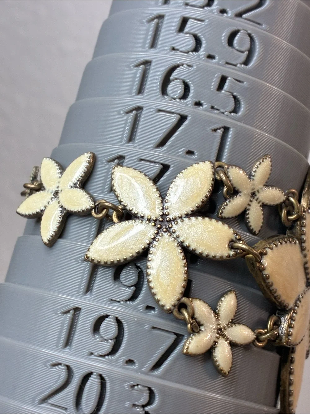 Cream Gold Metallic Enamel Floral Statement Bracelet Lightweight Boho Casual